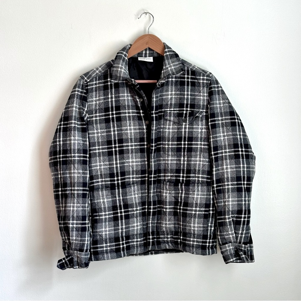 Flannel Plaid Jacket, Black Grey White, Medium